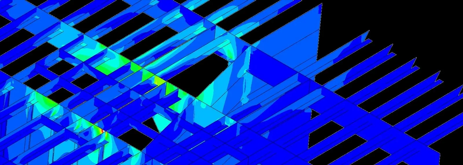 Finite element stress contours on grating and supporting steel